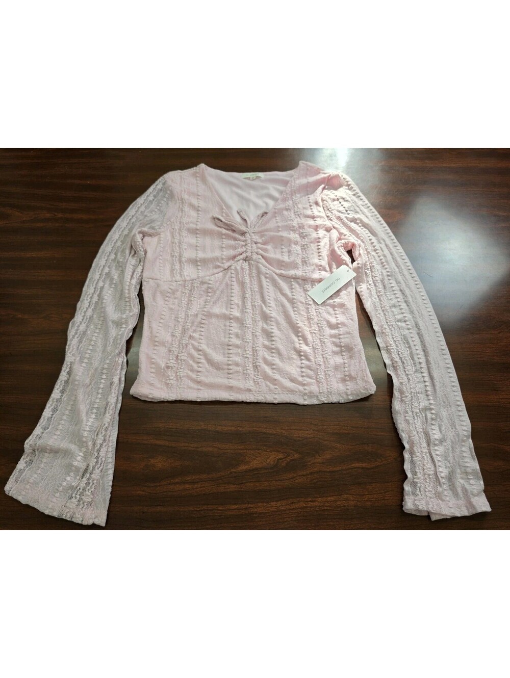 NWT No Comment Large Pink Long Sleeve Lace Ruched Front Y2K Coquette Fairy Core